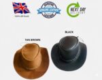 Australian Western style Cowboy Real Leather Outback Bush hat with Chin Strap